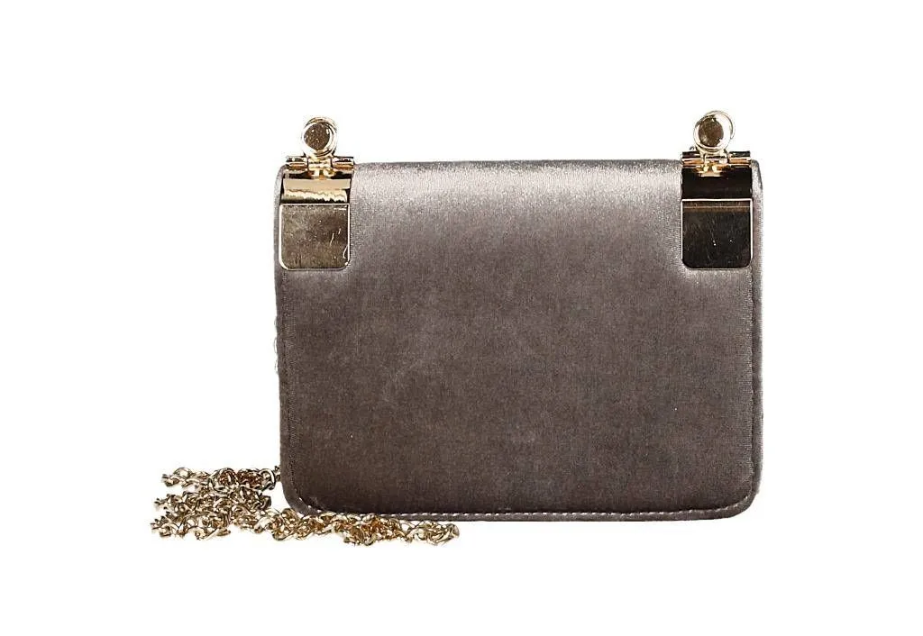 Bolso Taupe Terciopelo Chapas Oro