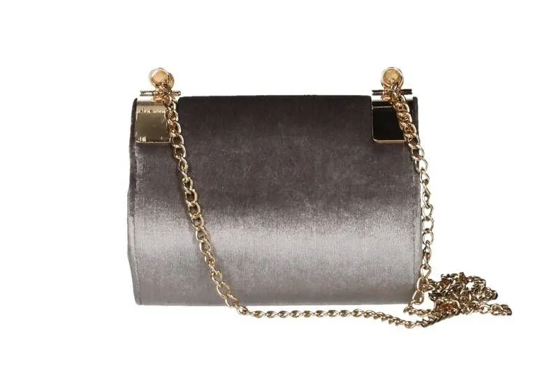 Bolso Taupe Terciopelo Chapas Oro