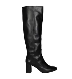 Bota Alta Piel Negro Cremallera Baja