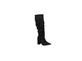Bota Alta Raso Negra Arrugada Pieza Punta Cremallera Baja