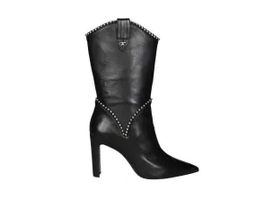 Bota Media CaÑa Piel Negro Bolitas Plata Lados Estrella