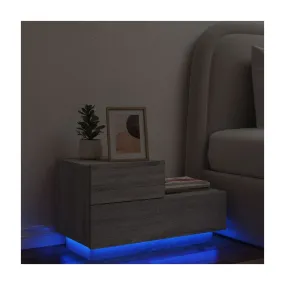 Mesita de noche con luces LED gris Sonoma 70x36x40,5 cm
