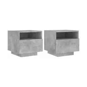 Mesitas de noche con luces LED 2 uds gris hormigón 40x39x37 cm