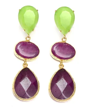 PENDIENTES BUGAMBILIAS Y MAGENTA DE PIEDRA SEMIPRECIOSA