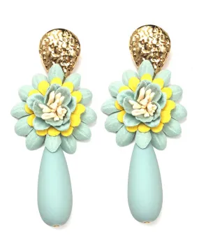 PENDIENTES DE BISUTERIA VERDES CON VISTOSAS FLORES 