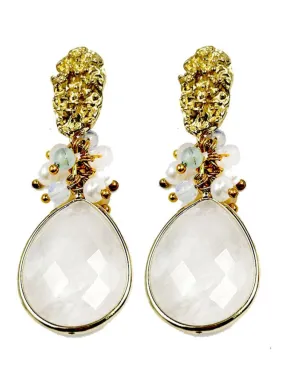 PENDIENTES DE NOVIA LARGOS BLANCOS DE CUARZO Y PERLAS