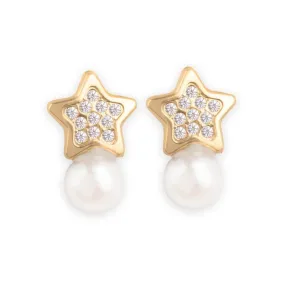 PENDIENTES "MISTY" ORO 18K ESTRELLAS Y PERLAS CULTIVADAS