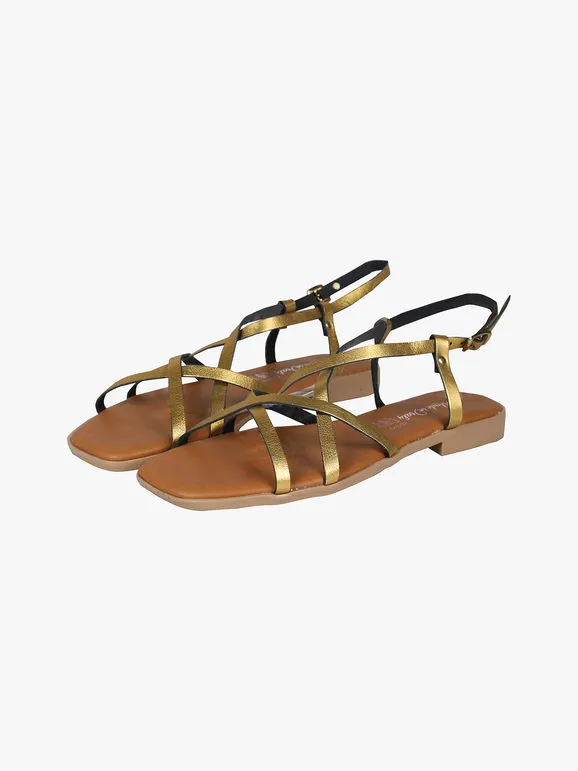 Rebecca - Made In Italy Sandalias planas de mujer de piel con tiras cruzadas