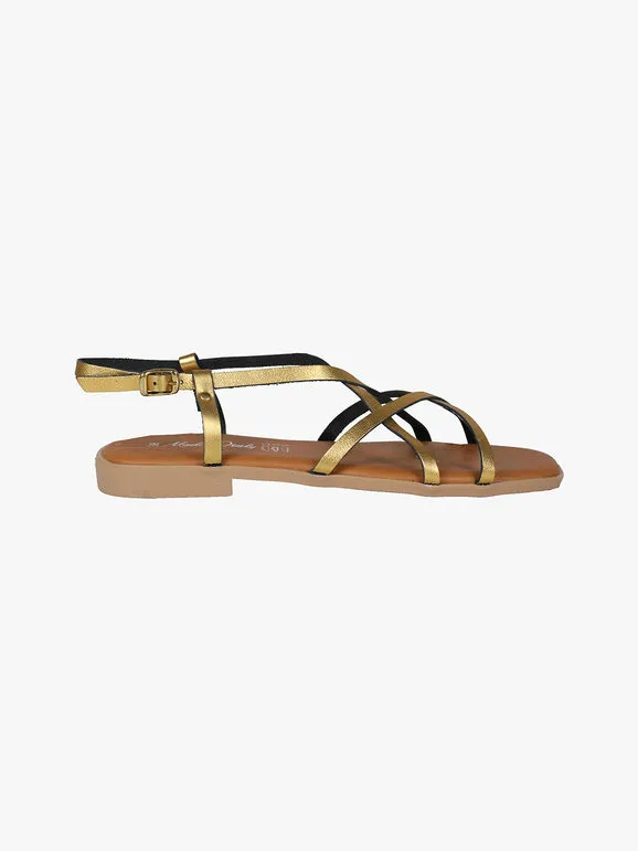 Rebecca - Made In Italy Sandalias planas de mujer de piel con tiras cruzadas
