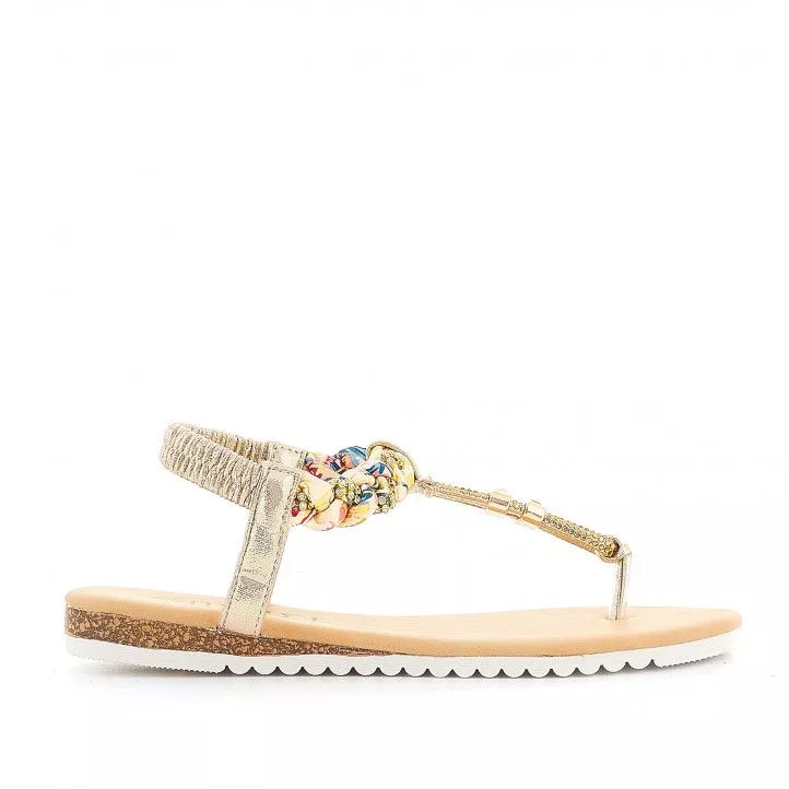 Sandalias planas Owel solta dorada con abalorios